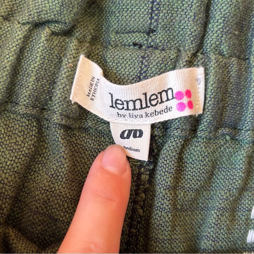 Lemlem High Waist Shorts Green White Stripes Bohemian Granola Nature Outdoor MED - Picture 4 of 7